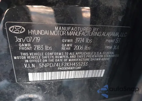 2019 Hyundai Elantra Se z USA, uszkodzony, nr VIN 5NPD74LF2KH455233